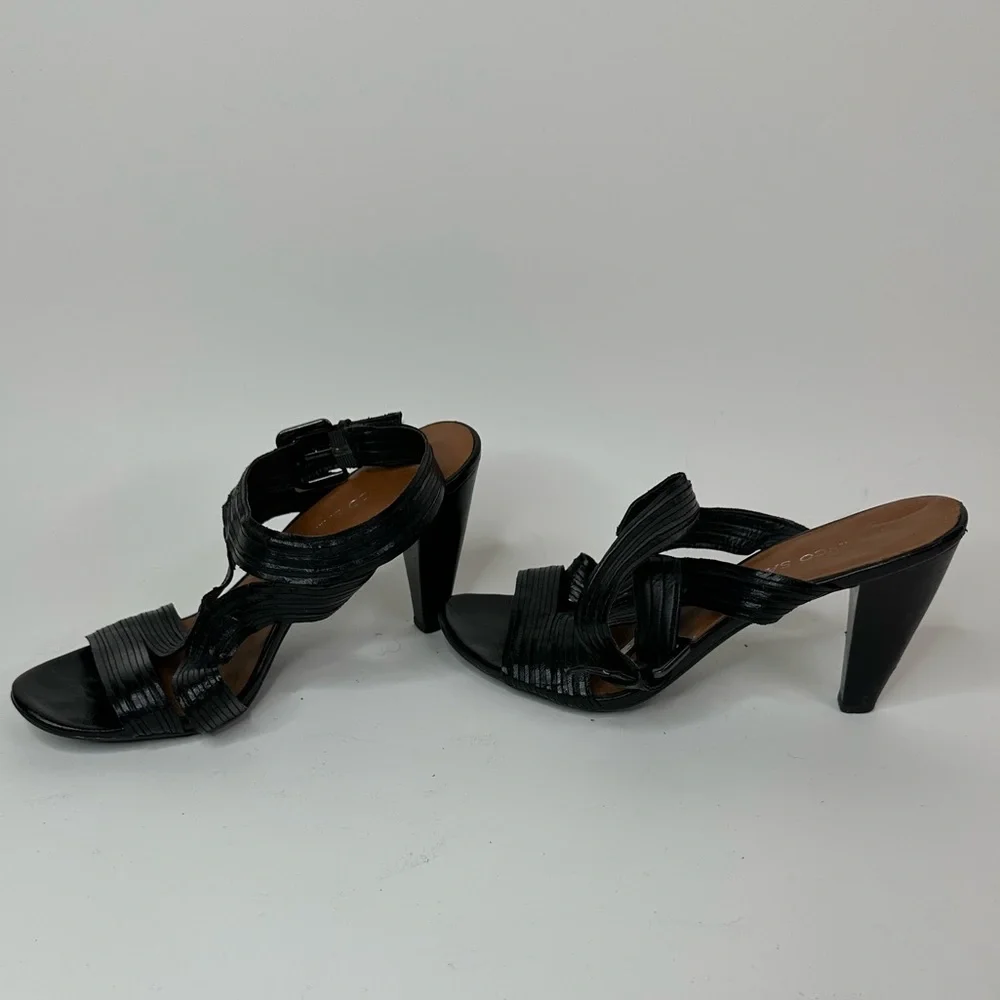 Franco Sarto Shoes Womens 9M Addis Strappy Heeled Sandals‎ Textured Black New